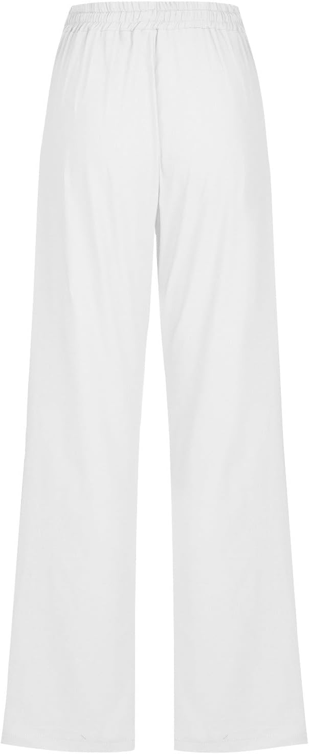 Linen Pants Women Fall Fashion High Waisted Cotton Pants Ladies Casual Plus Size Loose Fit Wide Leg Lounge Trousers