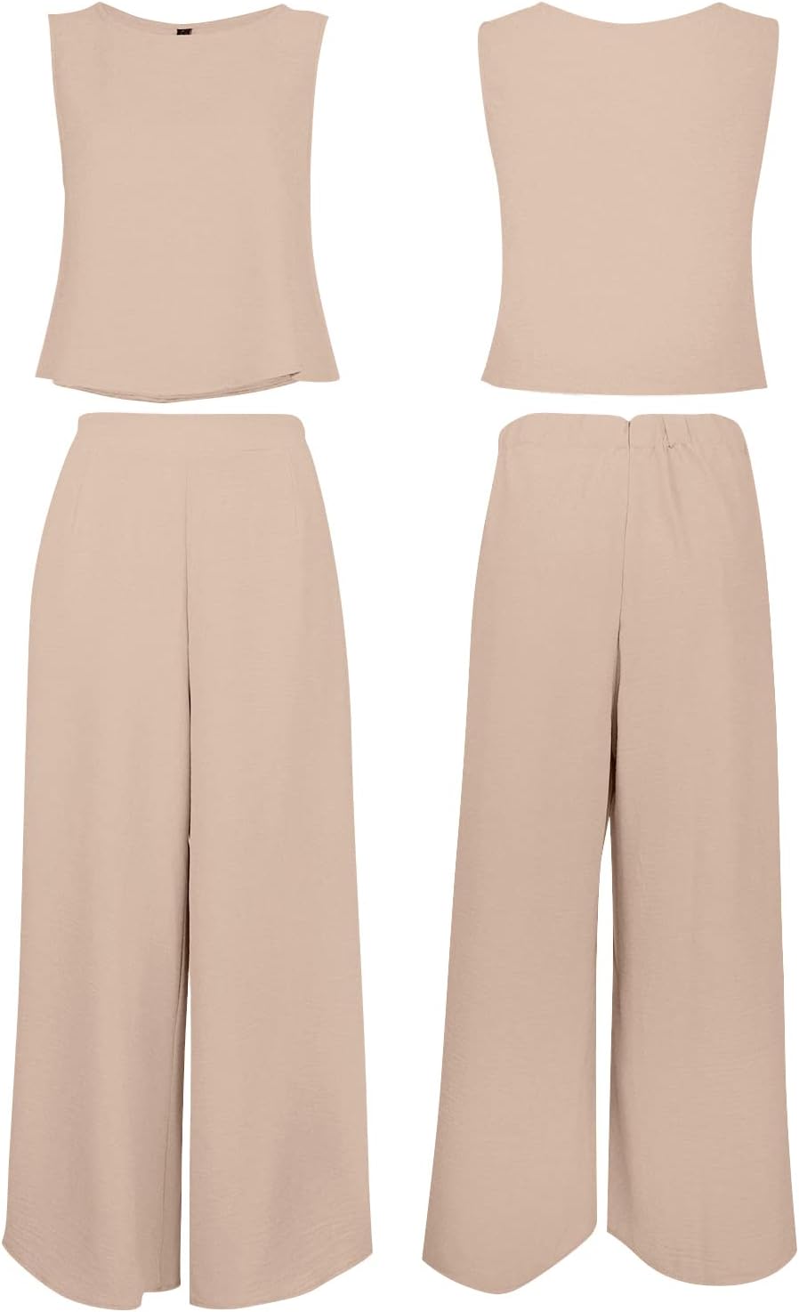 ROYLAMP Women's Summer 2 Piece Outfits Round neck Crop Basic Top Cropped Wide Leg pants Set Jumpsuits