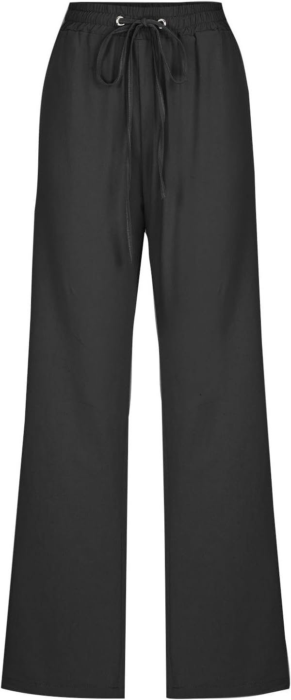 Linen Pants Women Fall Fashion High Waisted Cotton Pants Ladies Casual Plus Size Loose Fit Wide Leg Lounge Trousers