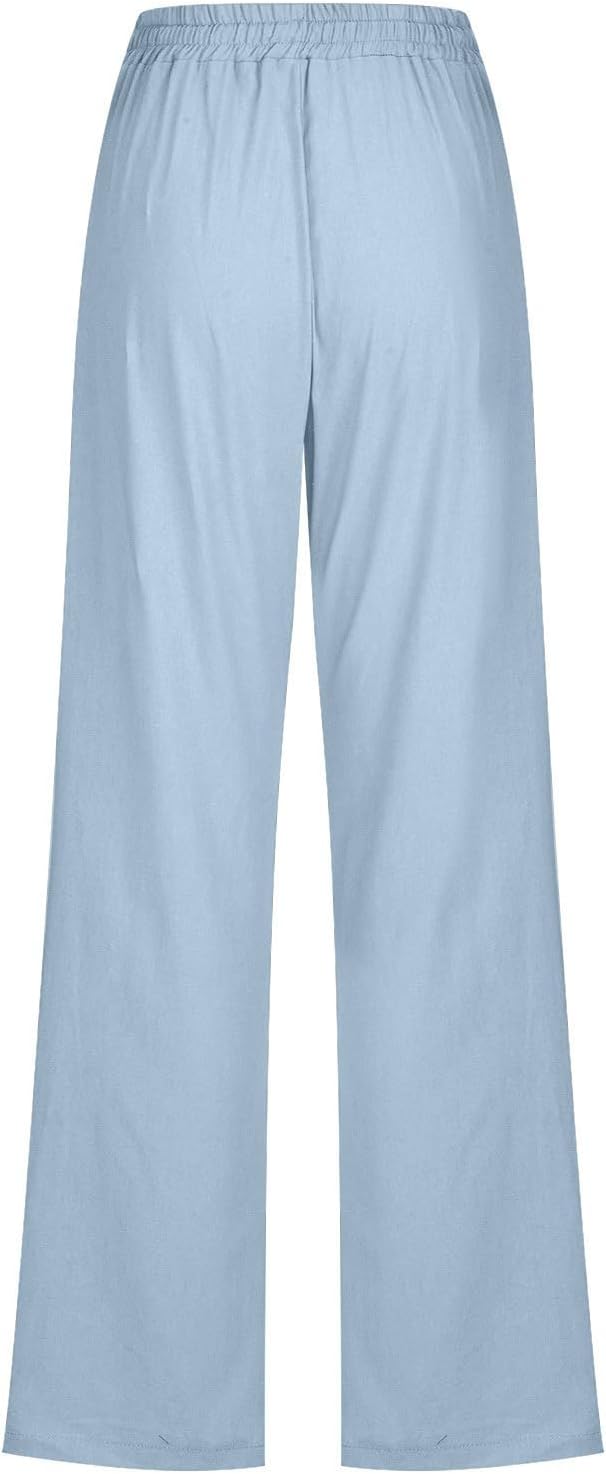Linen Pants Women Fall Fashion High Waisted Cotton Pants Ladies Casual Plus Size Loose Fit Wide Leg Lounge Trousers