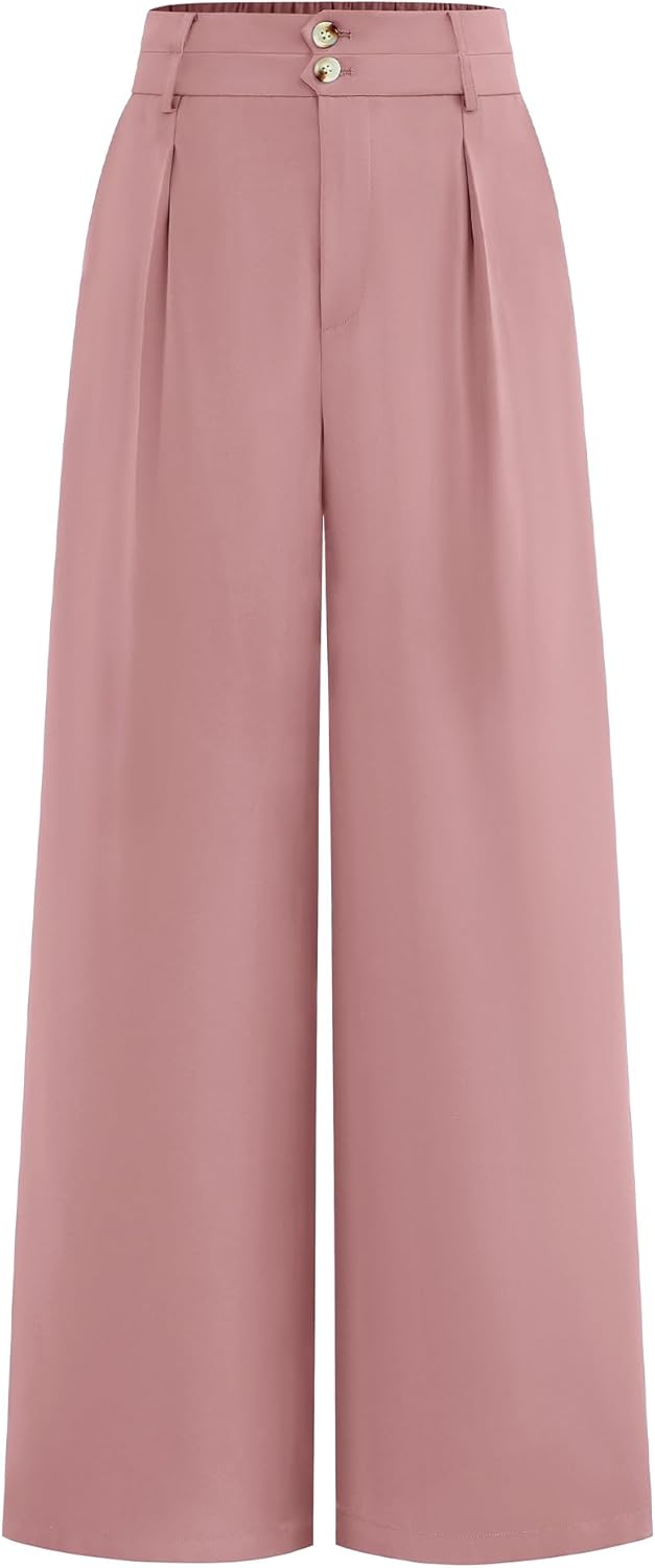 BTFBM Women Wide Leg Dress Pants 2025 High Waisted Button Pleated Business Casual Trousers Office Work Palazzo Pants