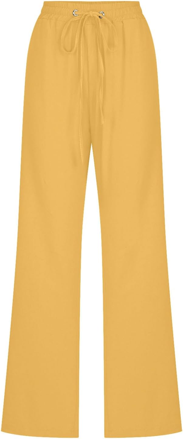 Linen Pants Women Fall Fashion High Waisted Cotton Pants Ladies Casual Plus Size Loose Fit Wide Leg Lounge Trousers