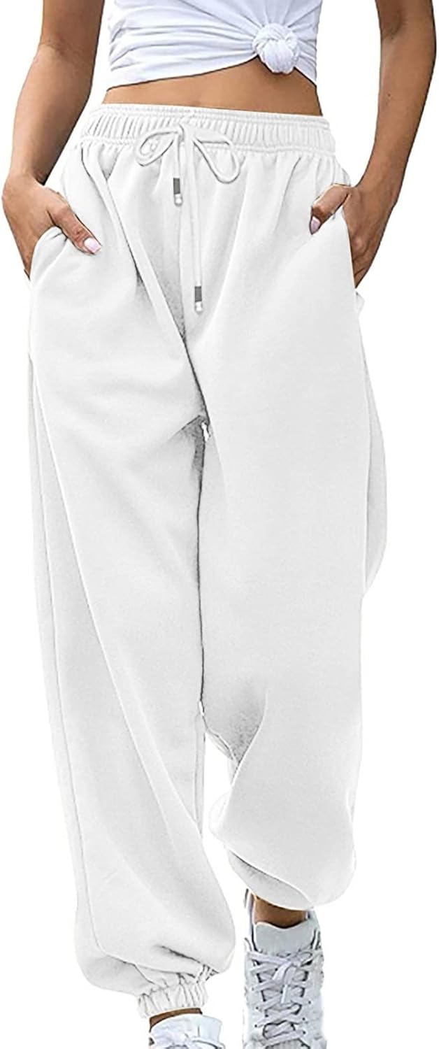 Sweatpants for Women Baggy Sweat Pants High Waisted Drawstring Joggers with Pockets Loose Fit Casual Workout Trousers