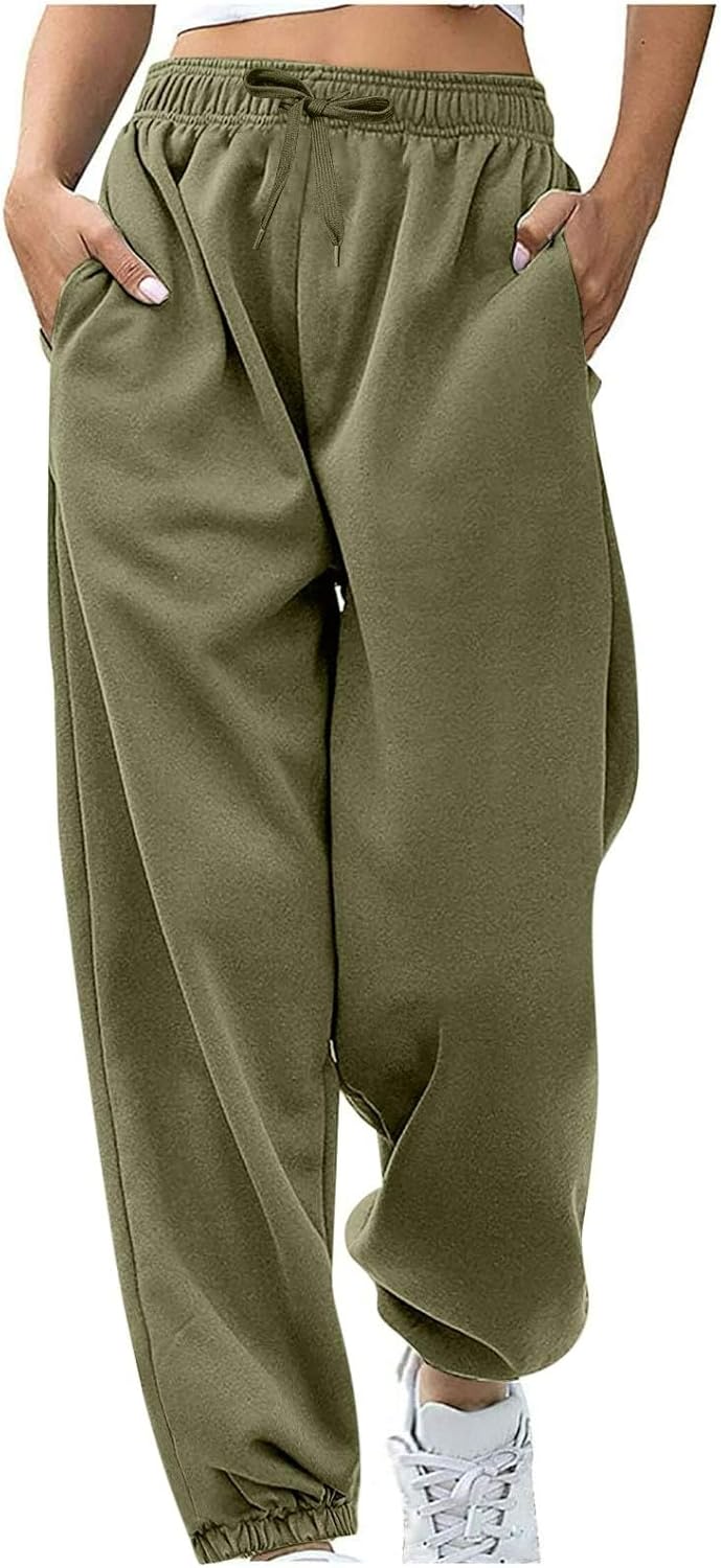 Sweatpants for Women Baggy Sweat Pants High Waisted Drawstring Joggers with Pockets Loose Fit Casual Workout Trousers