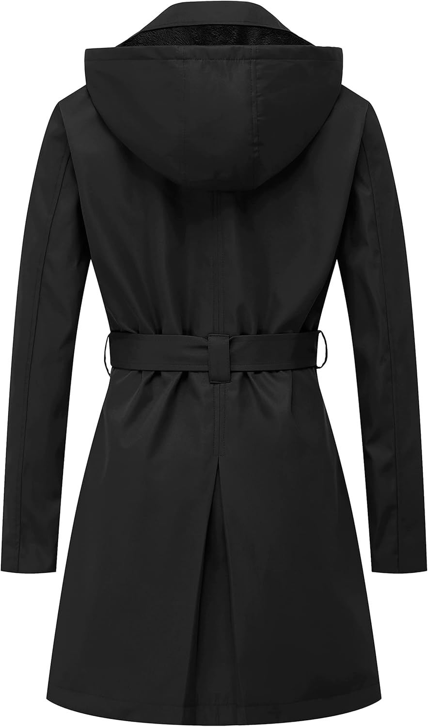 CREATMO US Women's Trench Coat Double-Breasted Classic Lapel Overcoat Belted Slim Outerwear Coat with Detachable Hood