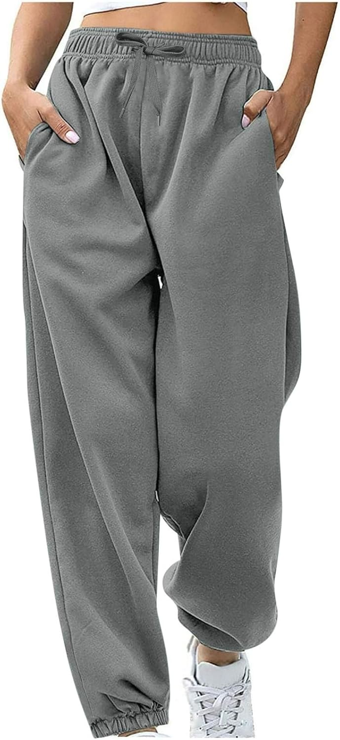 Sweatpants for Women Baggy Sweat Pants High Waisted Drawstring Joggers with Pockets Loose Fit Casual Workout Trousers