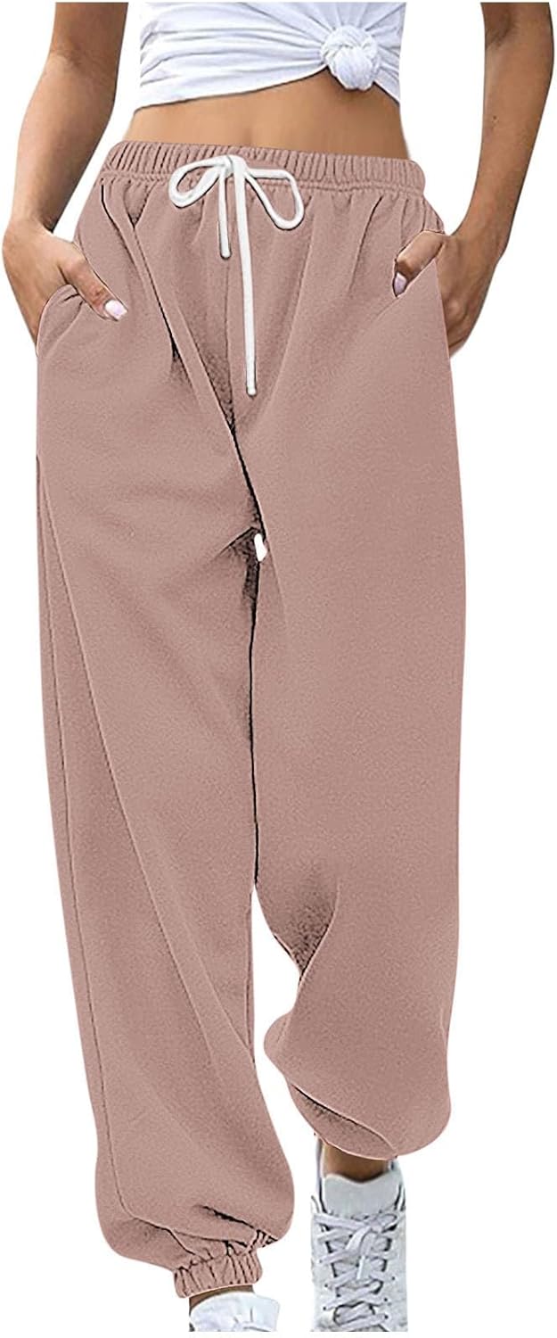 Sweatpants for Women Baggy Sweat Pants High Waisted Drawstring Joggers with Pockets Loose Fit Casual Workout Trousers