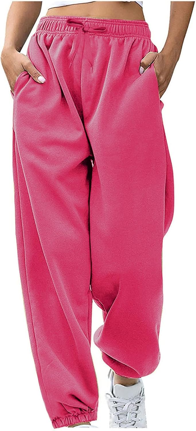 Sweatpants for Women Baggy Sweat Pants High Waisted Drawstring Joggers with Pockets Loose Fit Casual Workout Trousers
