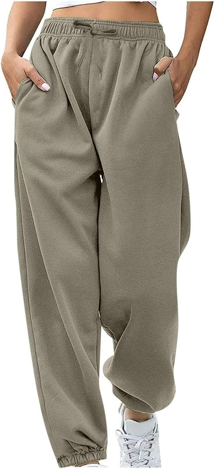 Sweatpants for Women Baggy Sweat Pants High Waisted Drawstring Joggers with Pockets Loose Fit Casual Workout Trousers