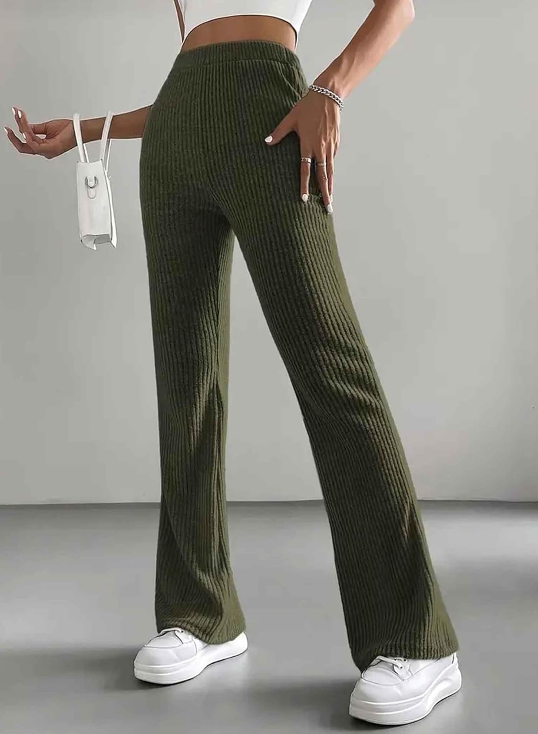 Women's Pants Fall Flare Casual Lounge Stretchy Bell Bottom Trousers Sweat Pants