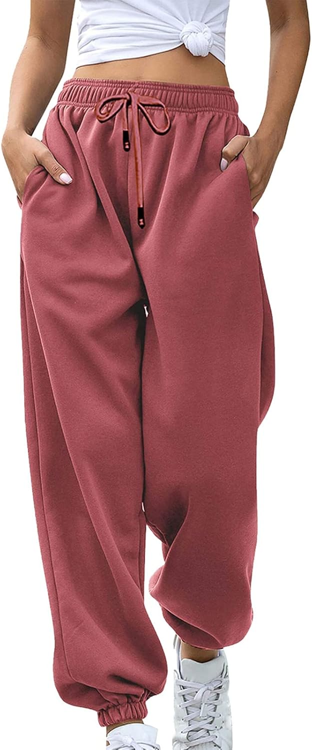 Sweatpants for Women Baggy Sweat Pants High Waisted Drawstring Joggers with Pockets Loose Fit Casual Workout Trousers