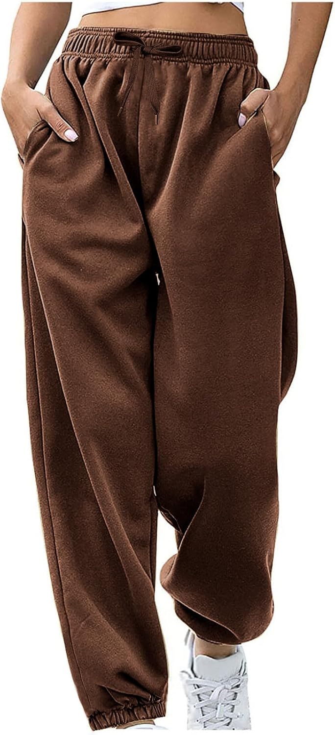 Sweatpants for Women Baggy Sweat Pants High Waisted Drawstring Joggers with Pockets Loose Fit Casual Workout Trousers