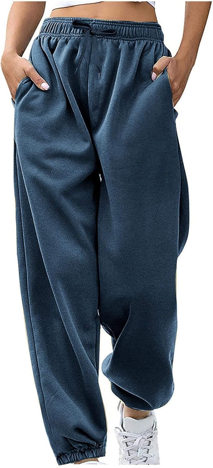 Sweatpants for Women Baggy Sweat Pants High Waisted Drawstring Joggers with Pockets Loose Fit Casual Workout Trousers