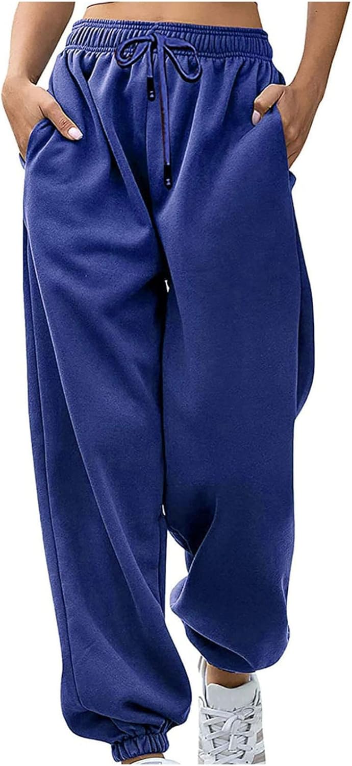 Sweatpants for Women Baggy Sweat Pants High Waisted Drawstring Joggers with Pockets Loose Fit Casual Workout Trousers