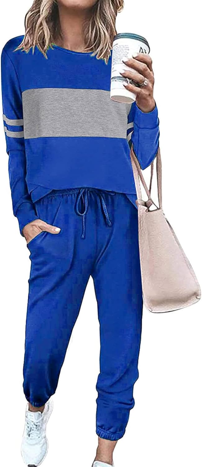 PRETTYGARDEN Women's Color Block 2 Piece 2025 Fall Tracksuit Crewneck Long Sleeve Tops Long Sweatpants Outfits Lounge Sets