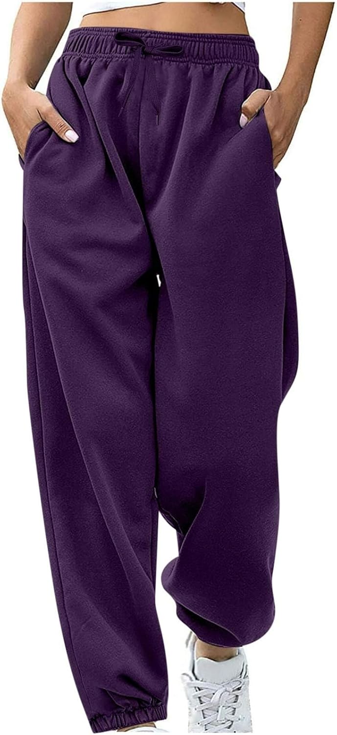 Sweatpants for Women Baggy Sweat Pants High Waisted Drawstring Joggers with Pockets Loose Fit Casual Workout Trousers