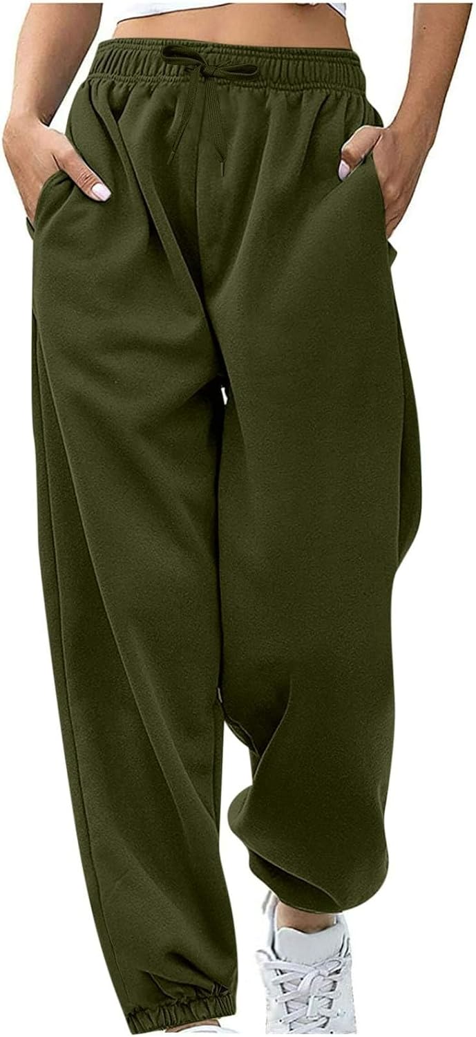 Sweatpants for Women Baggy Sweat Pants High Waisted Drawstring Joggers with Pockets Loose Fit Casual Workout Trousers