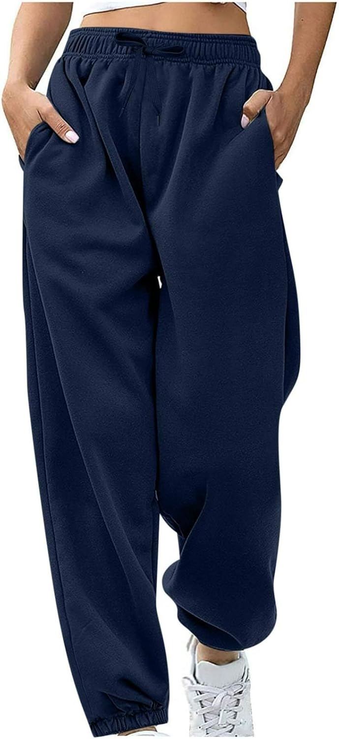 Sweatpants for Women Baggy Sweat Pants High Waisted Drawstring Joggers with Pockets Loose Fit Casual Workout Trousers