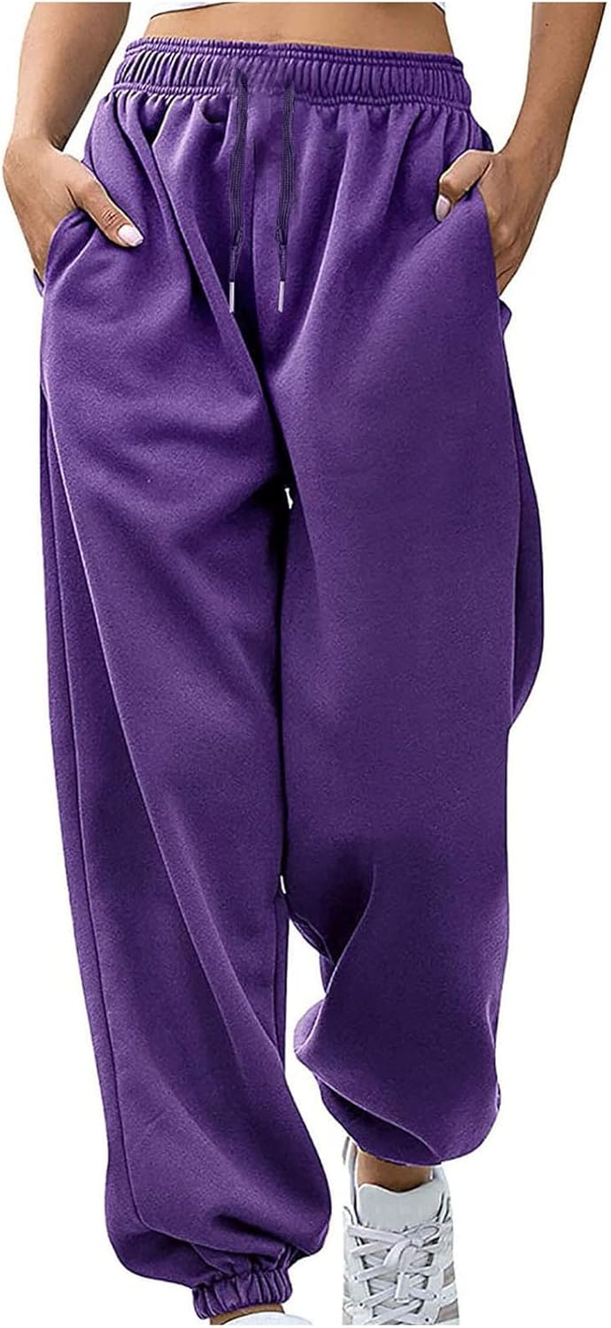 Sweatpants for Women Baggy Sweat Pants High Waisted Drawstring Joggers with Pockets Loose Fit Casual Workout Trousers