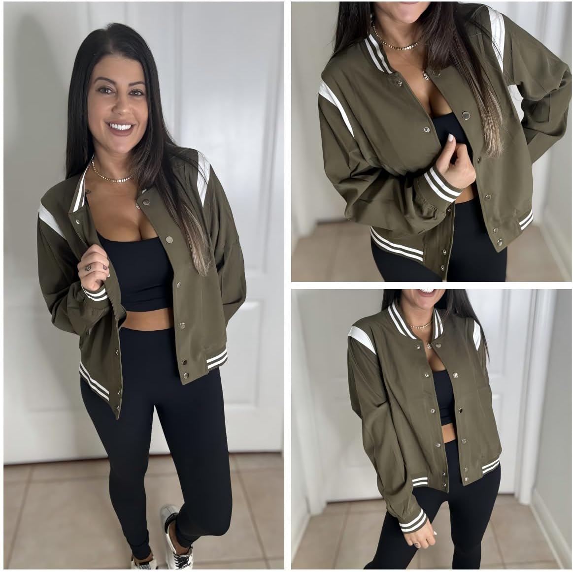 Zeagoo Bomber Jacket Women Varsity Casual Button Down Lightweight 2025 Fall Fashion Short School Outfits with Pockets