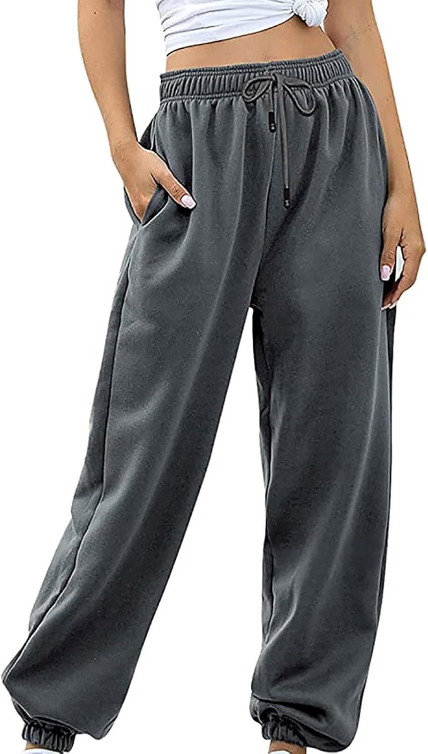 Sweatpants for Women Baggy Sweat Pants High Waisted Drawstring Joggers with Pockets Loose Fit Casual Workout Trousers