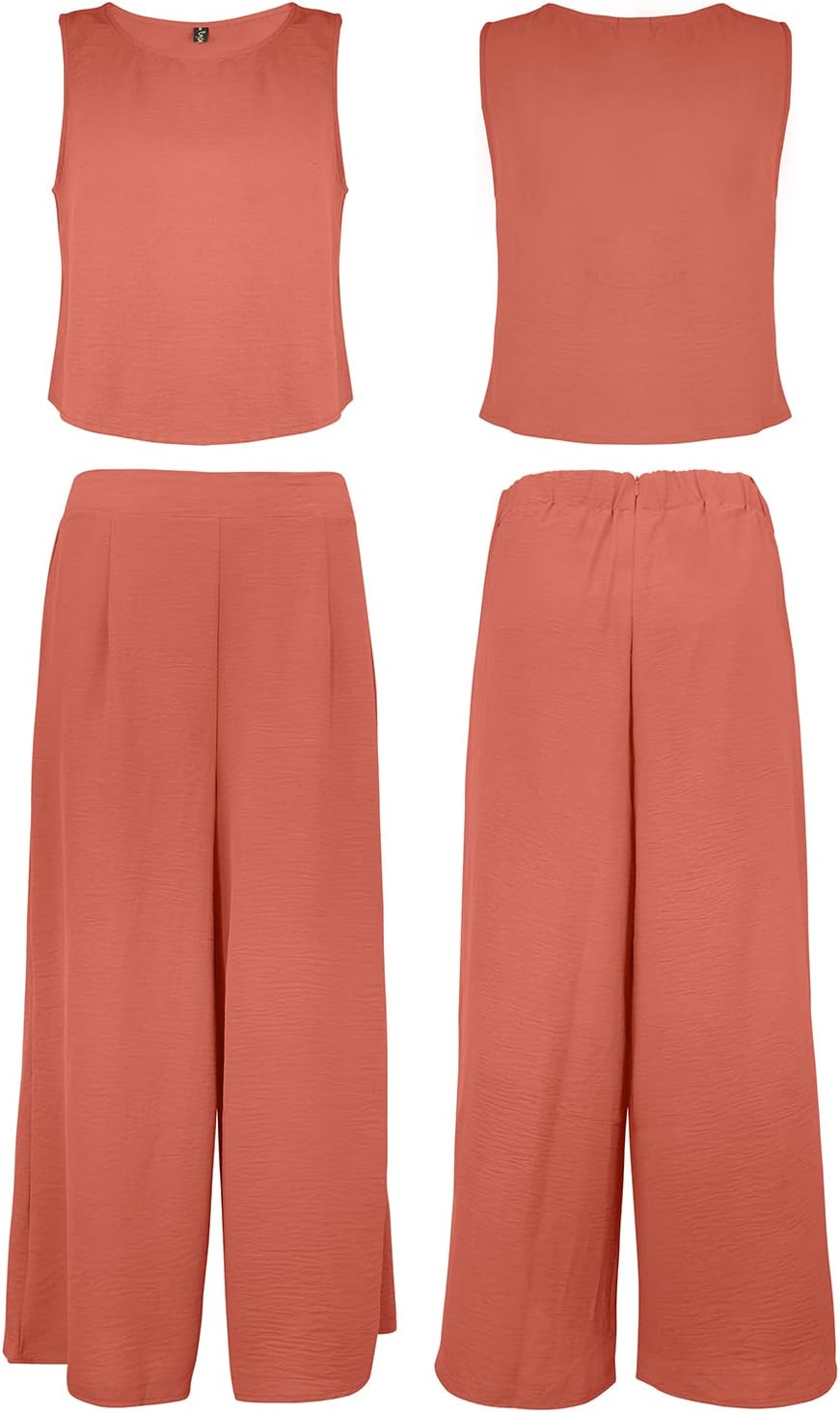 ROYLAMP Women's Summer 2 Piece Outfits Round neck Crop Basic Top Cropped Wide Leg pants Set Jumpsuits