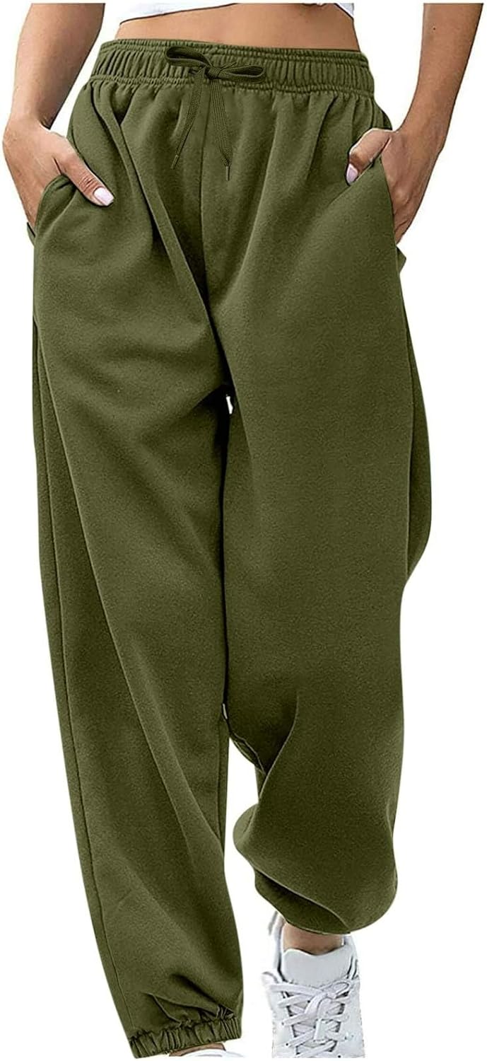 Sweatpants for Women Baggy Sweat Pants High Waisted Drawstring Joggers with Pockets Loose Fit Casual Workout Trousers