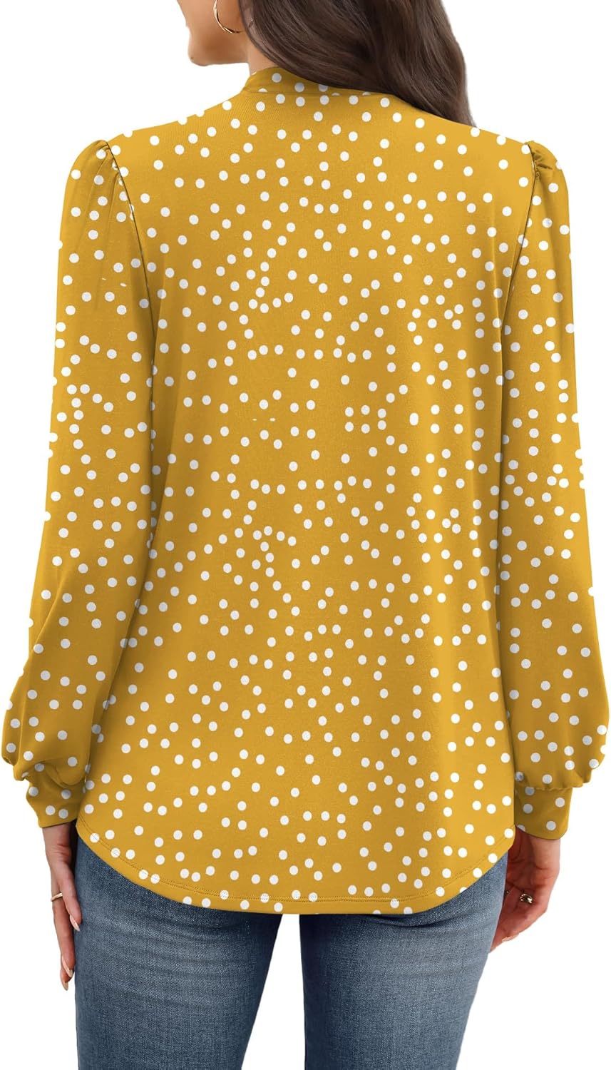 WIHOLL Long Sleeve Shirts for Women Mock Neck Tops Pleated Front Blouses Dressy Casual Fall Clothes 2025 Fashion
