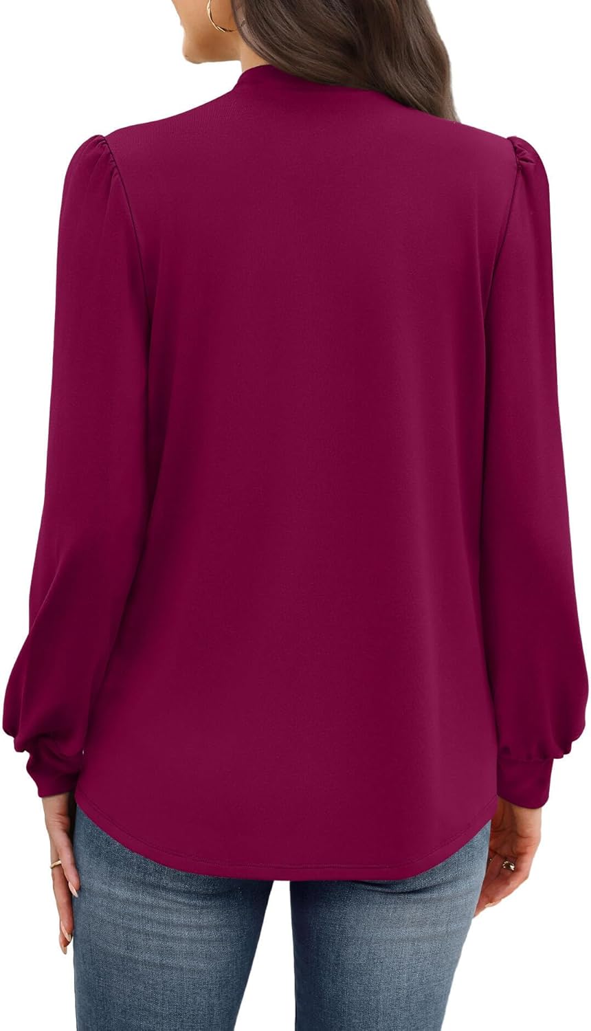 WIHOLL Long Sleeve Shirts for Women Mock Neck Tops Pleated Front Blouses Dressy Casual Fall Clothes 2025 Fashion