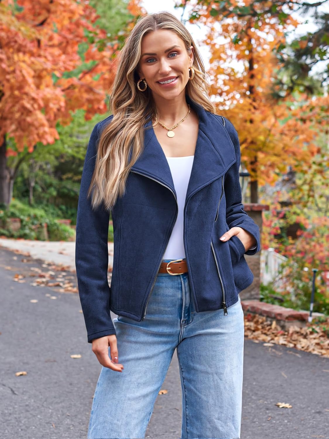 AUTOMET Womens Faux Leather Jackets Suede Fall Fashion 2025 Outfits Winter Clothes Open Front Cropped Coat Outwear