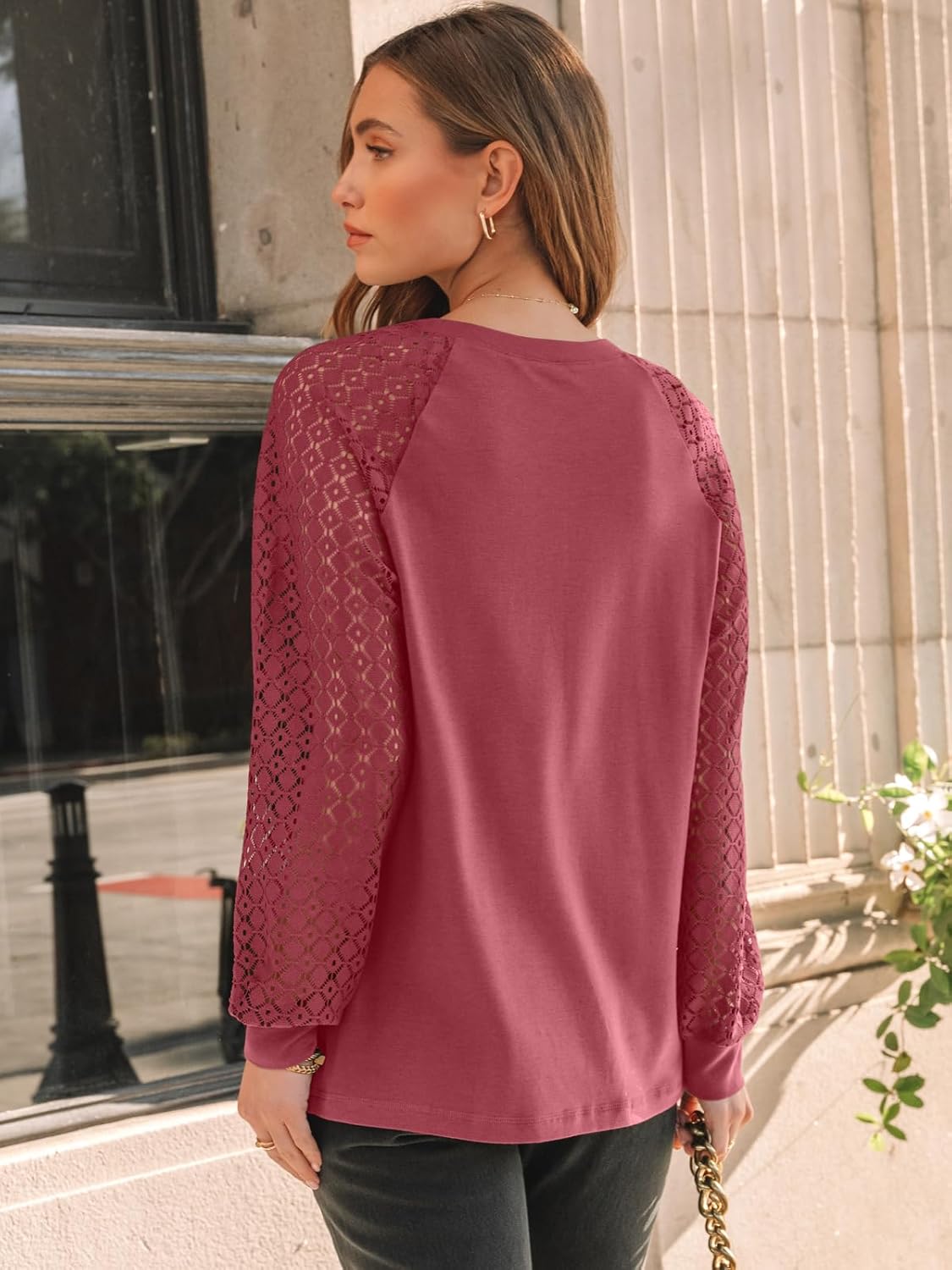 AUTOMET Womens Long Sleeve Shirts Pleated Lace Tops Fall Fashion Outfits Business Casual Blouses