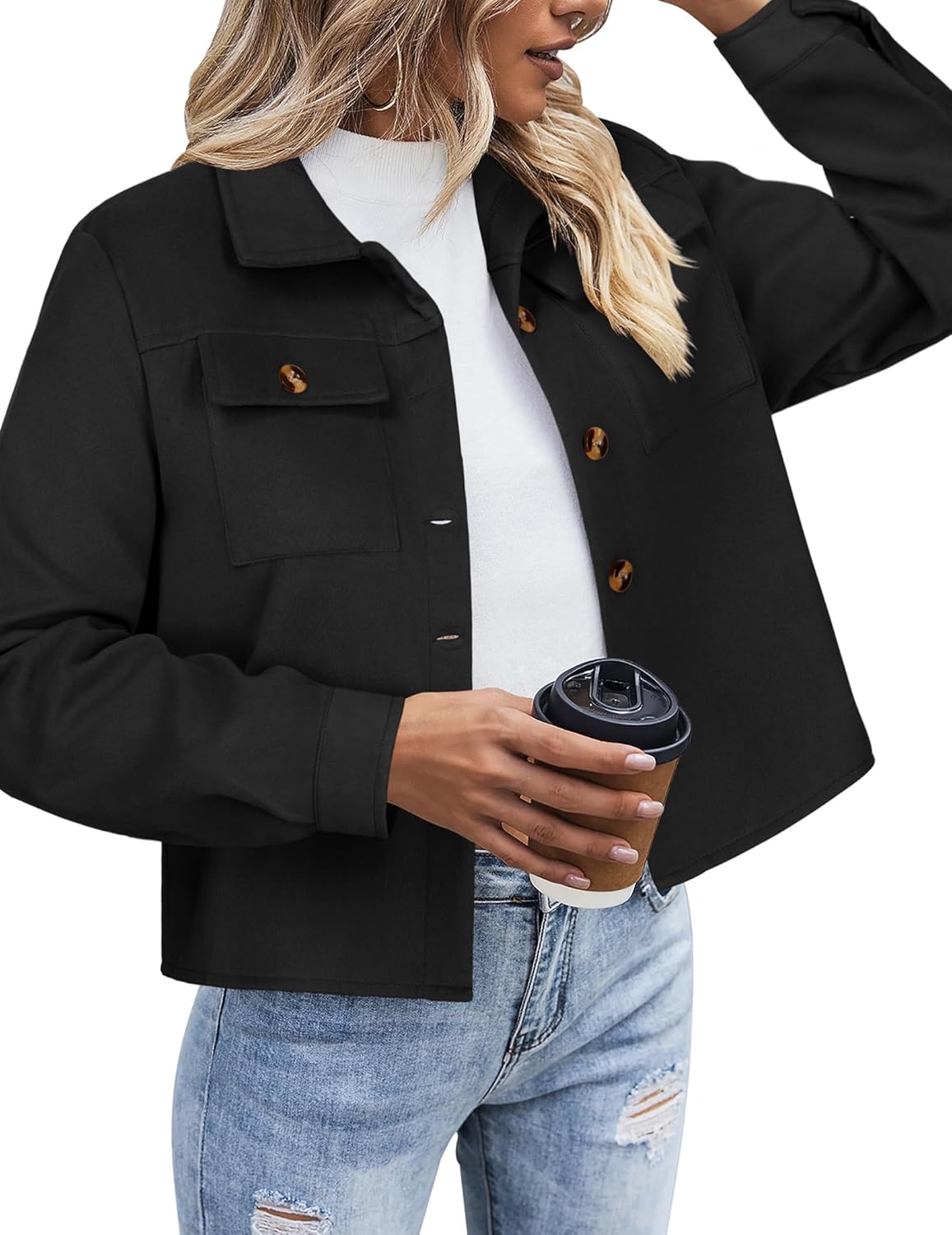 ZEAGOO Jackets for Women Cropped Flannel Plaid Shacket 2025 Fashion Button Down Shirt Coats Tops