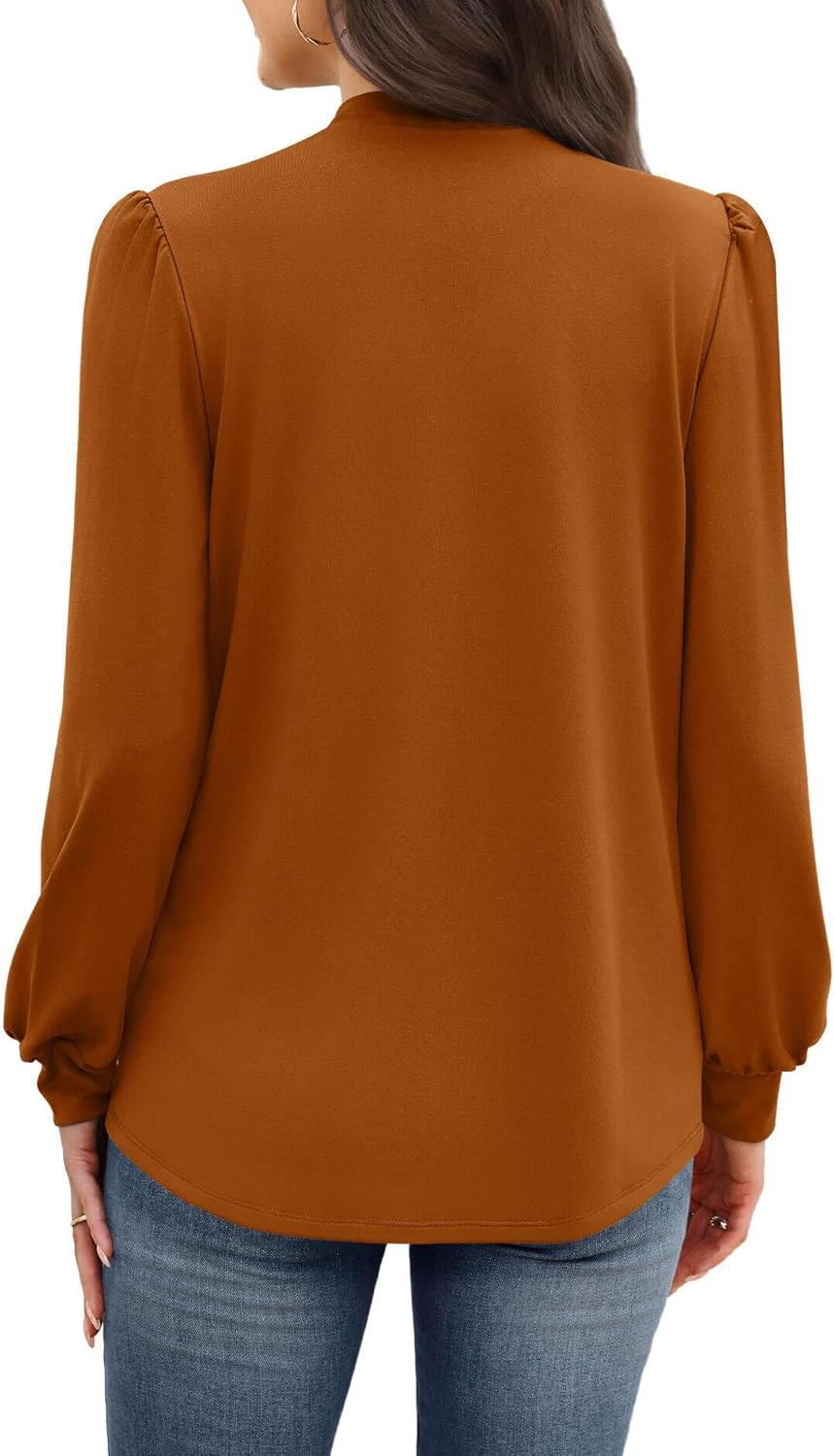 WIHOLL Long Sleeve Shirts for Women Mock Neck Tops Pleated Front Blouses Dressy Casual Fall Clothes 2025 Fashion