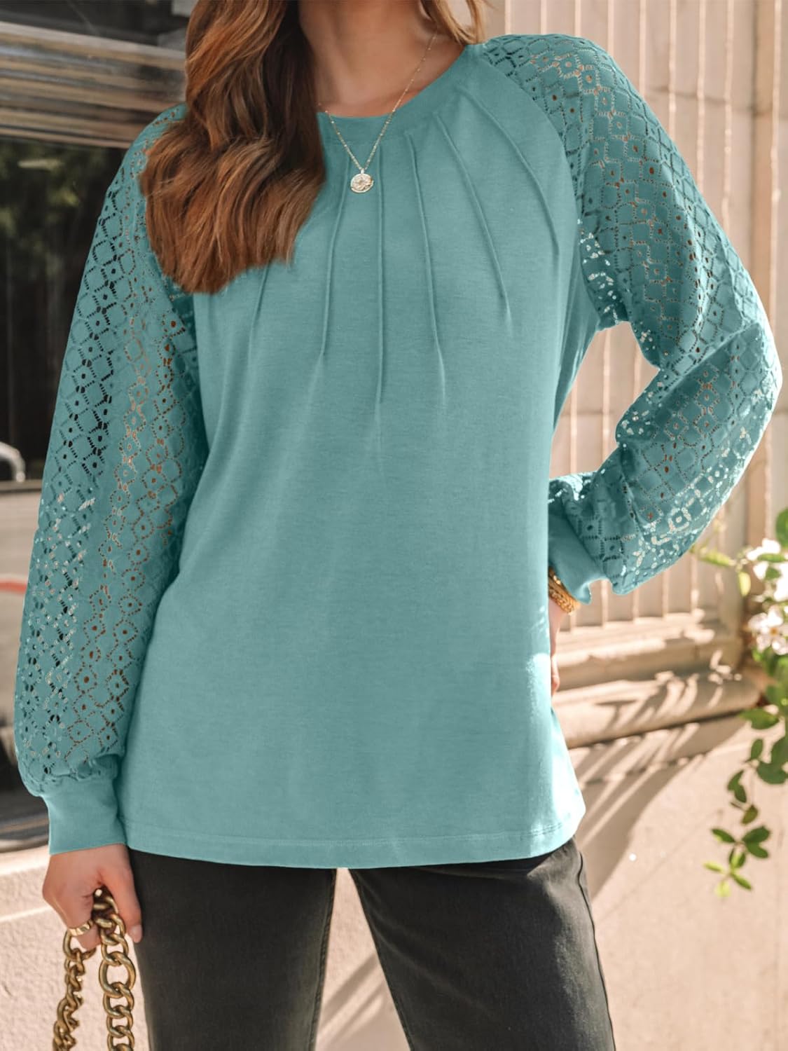 AUTOMET Womens Long Sleeve Shirts Pleated Lace Tops Fall Fashion Outfits Business Casual Blouses