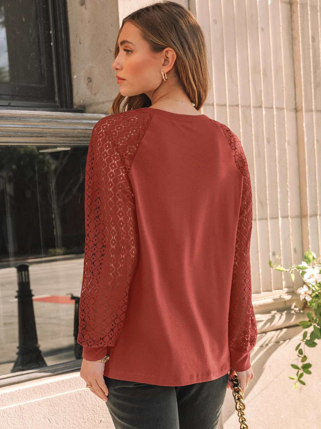 AUTOMET Womens Long Sleeve Shirts Pleated Lace Tops Fall Fashion Outfits Business Casual Blouses