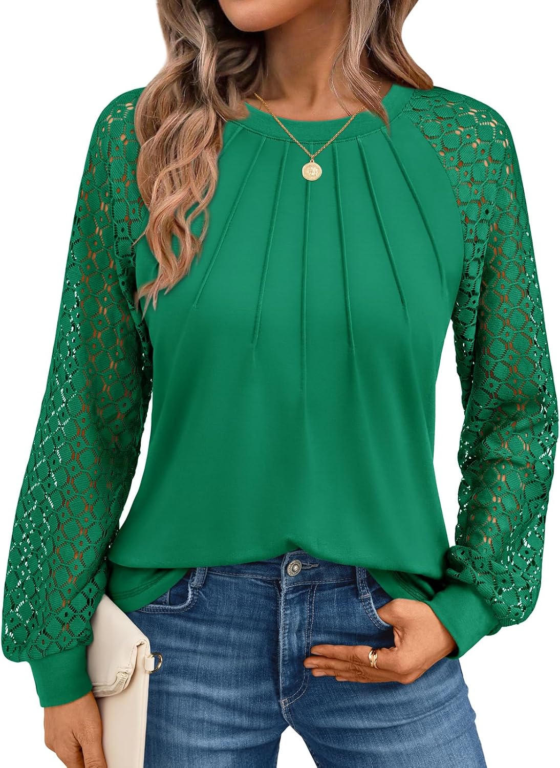 AUTOMET Womens Long Sleeve Shirts Pleated Lace Tops Fall Fashion Outfits Business Casual Blouses