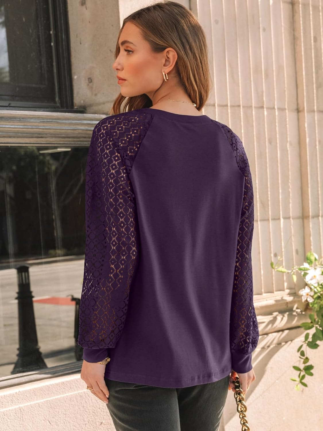 AUTOMET Womens Long Sleeve Shirts Pleated Lace Tops Fall Fashion Outfits Business Casual Blouses