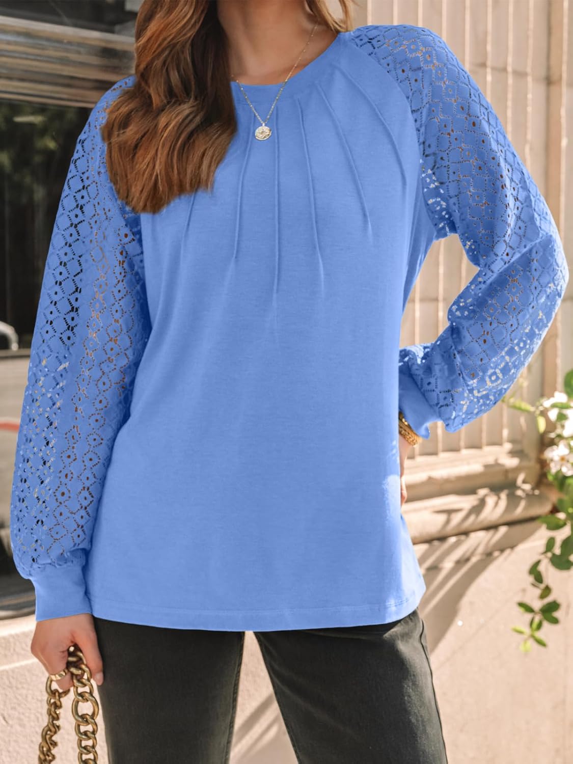 AUTOMET Womens Long Sleeve Shirts Pleated Lace Tops Fall Fashion Outfits Business Casual Blouses