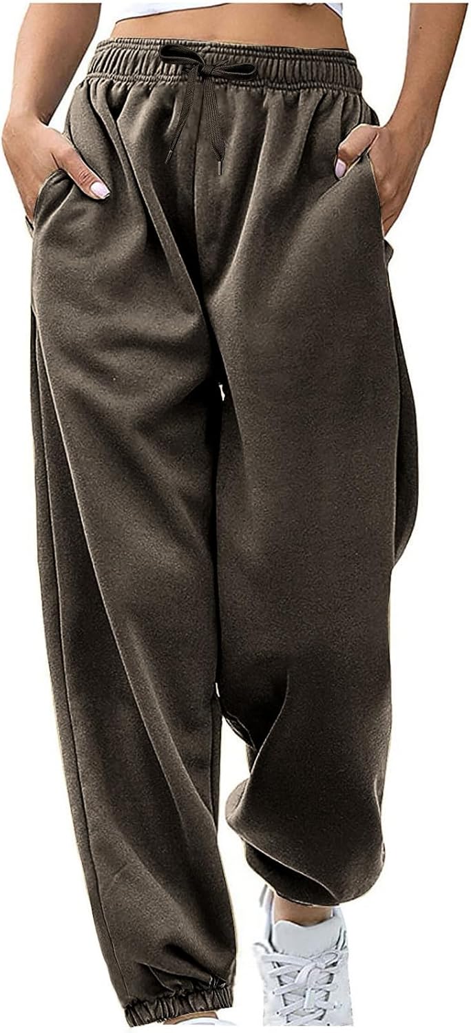 Sweatpants for Women Baggy Sweat Pants High Waisted Drawstring Joggers with Pockets Loose Fit Casual Workout Trousers