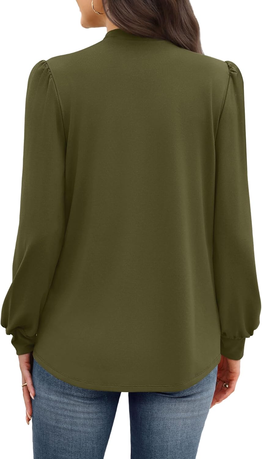WIHOLL Long Sleeve Shirts for Women Mock Neck Tops Pleated Front Blouses Dressy Casual Fall Clothes 2025 Fashion