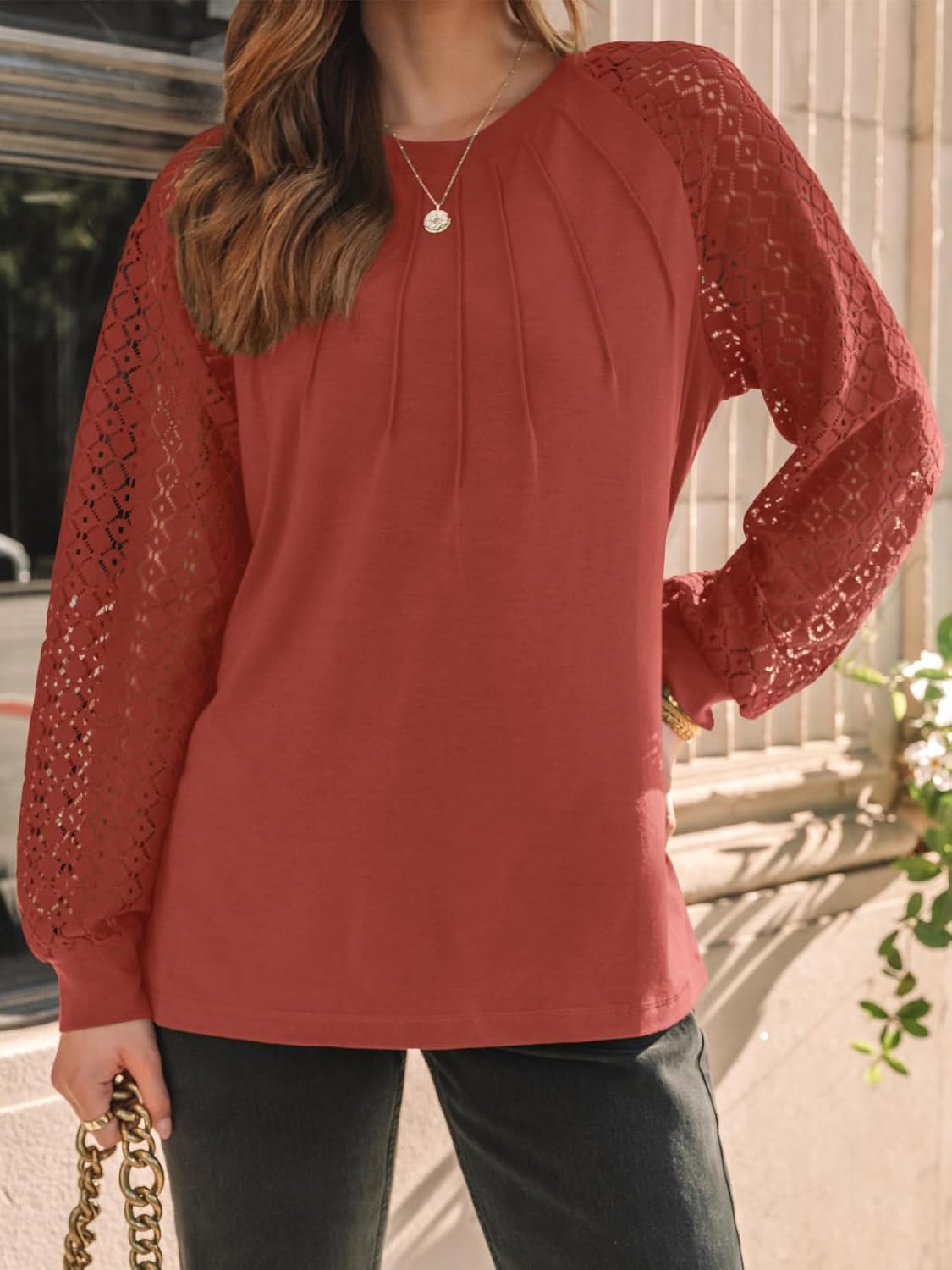 AUTOMET Womens Long Sleeve Shirts Pleated Lace Tops Fall Fashion Outfits Business Casual Blouses