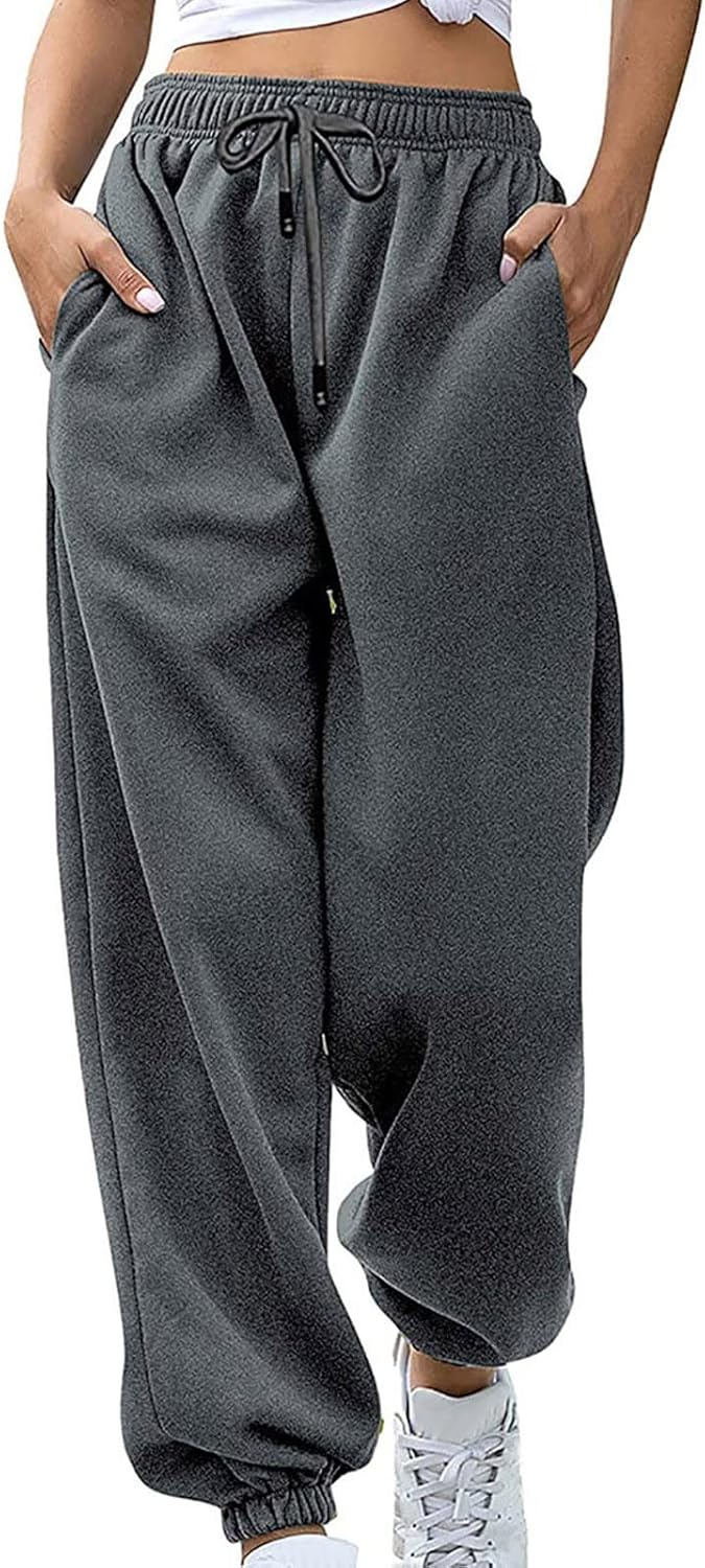 Sweatpants for Women Baggy Sweat Pants High Waisted Drawstring Joggers with Pockets Loose Fit Casual Workout Trousers