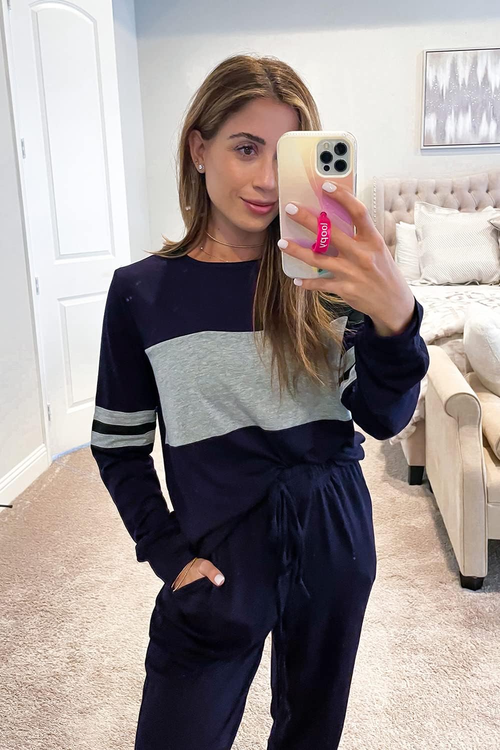 PRETTYGARDEN Women's Color Block 2 Piece 2025 Fall Tracksuit Crewneck Long Sleeve Tops Long Sweatpants Outfits Lounge Sets