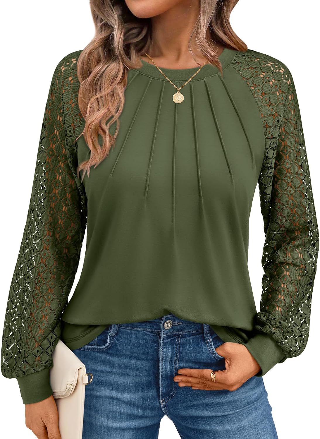 AUTOMET Womens Long Sleeve Shirts Pleated Lace Tops Fall Fashion Outfits Business Casual Blouses