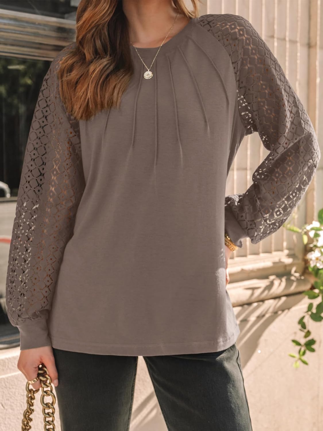 AUTOMET Womens Long Sleeve Shirts Pleated Lace Tops Fall Fashion Outfits Business Casual Blouses
