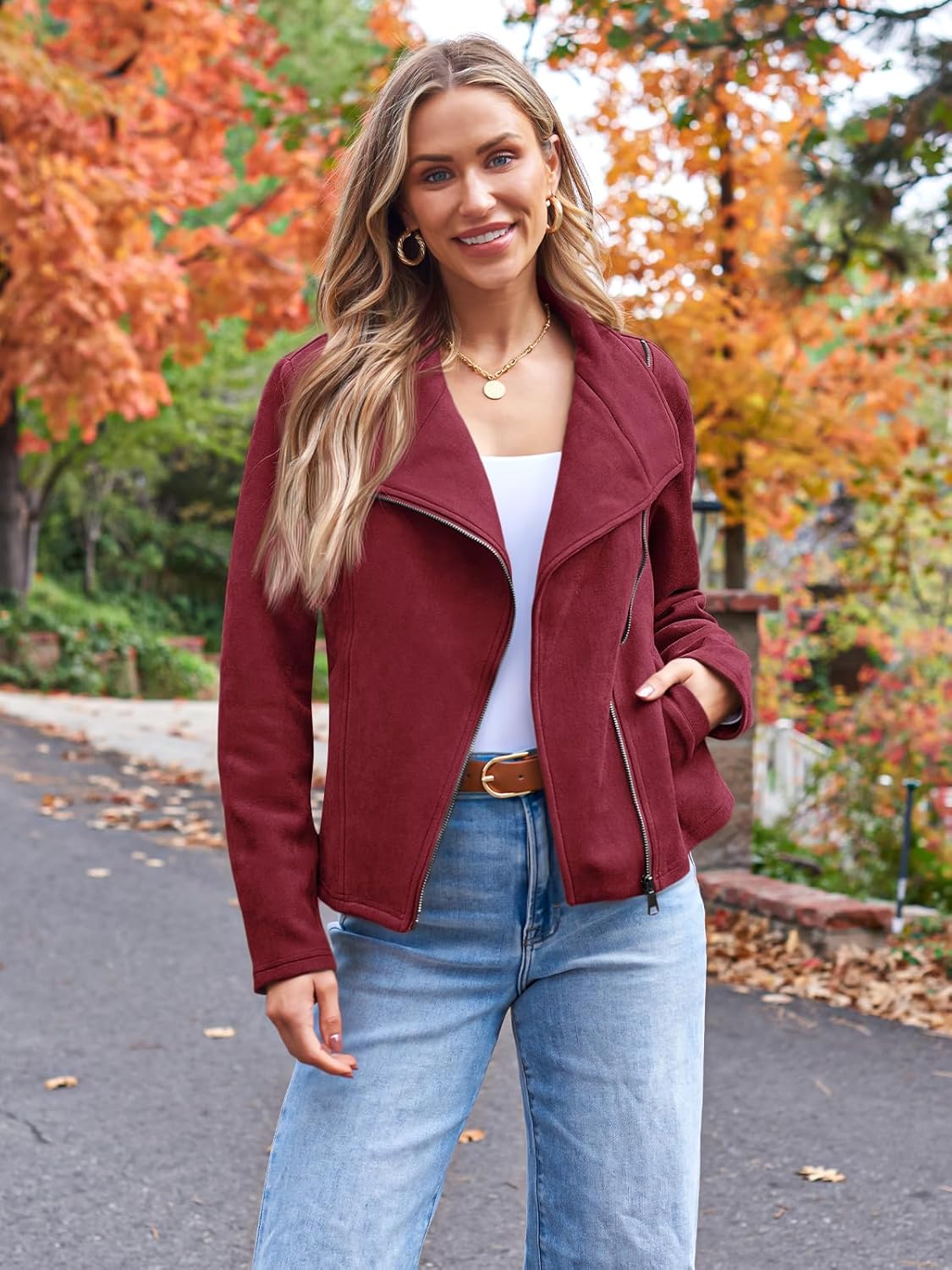 AUTOMET Womens Faux Leather Jackets Suede Fall Fashion 2025 Outfits Winter Clothes Open Front Cropped Coat Outwear