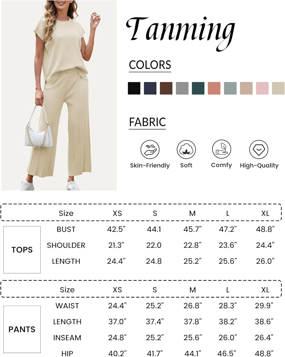 Tanming Women's 2 Piece Outfits Sweater Set Knit Pullover Tops High Waisted Pants Sweatsuits Lounge Set