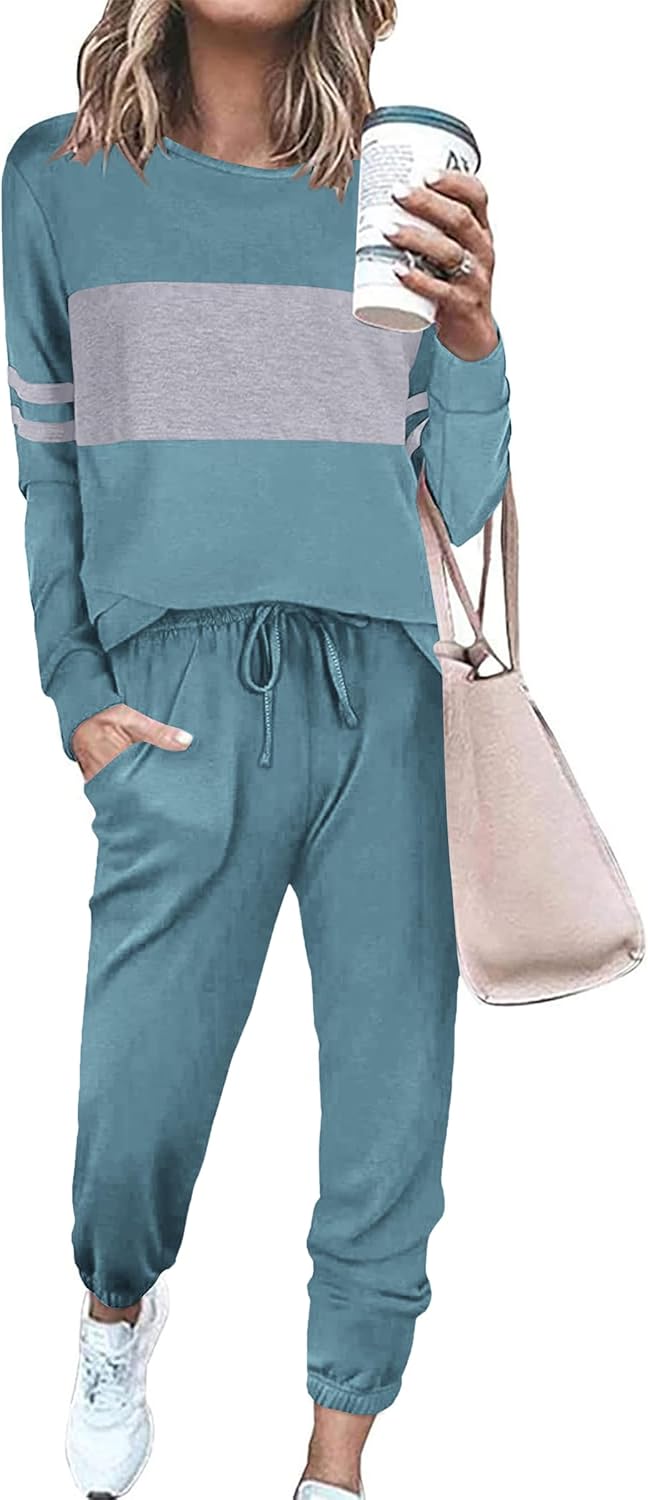 PRETTYGARDEN Women's Color Block 2 Piece 2025 Fall Tracksuit Crewneck Long Sleeve Tops Long Sweatpants Outfits Lounge Sets