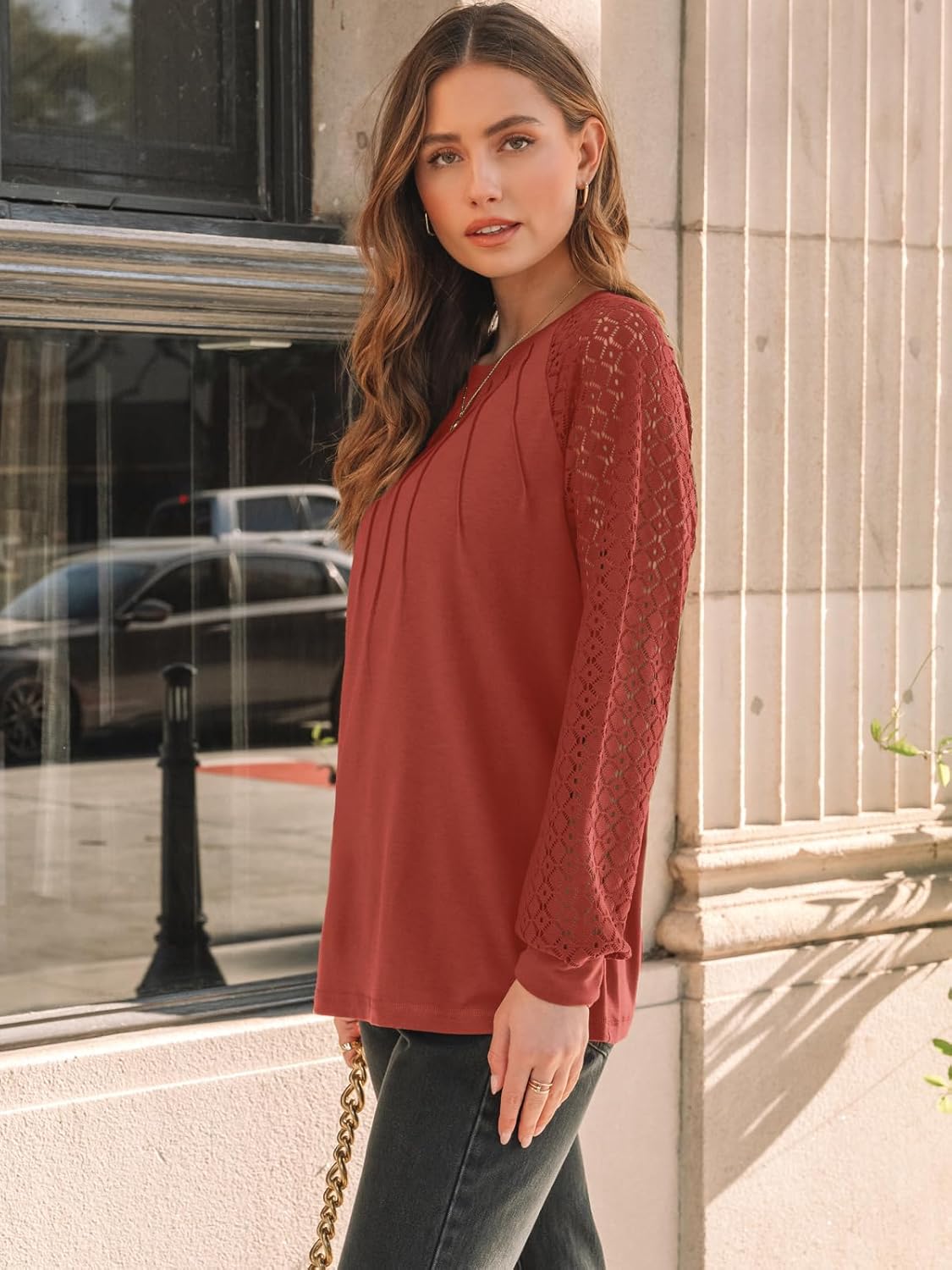 AUTOMET Womens Long Sleeve Shirts Pleated Lace Tops Fall Fashion Outfits Business Casual Blouses