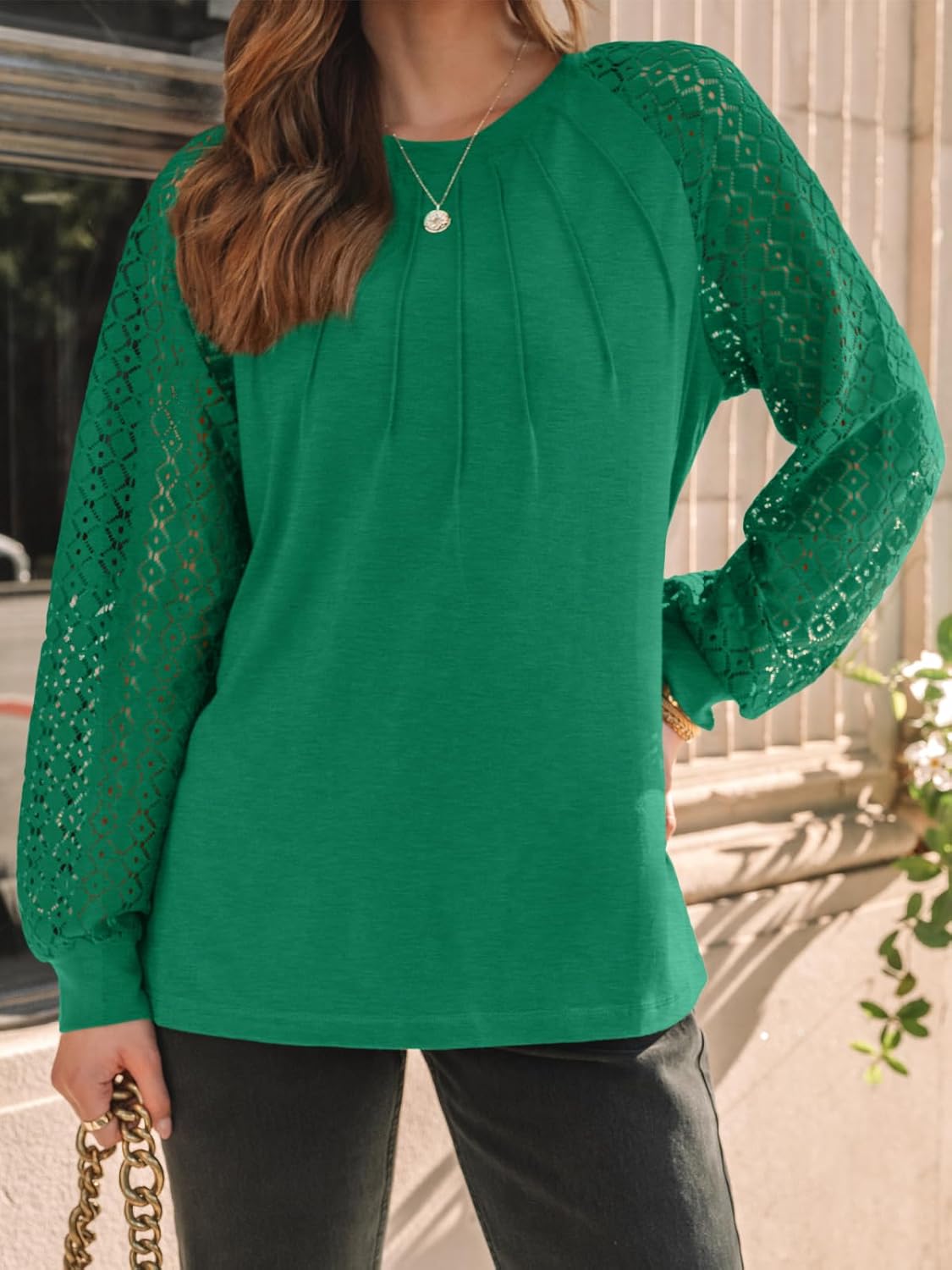AUTOMET Womens Long Sleeve Shirts Pleated Lace Tops Fall Fashion Outfits Business Casual Blouses